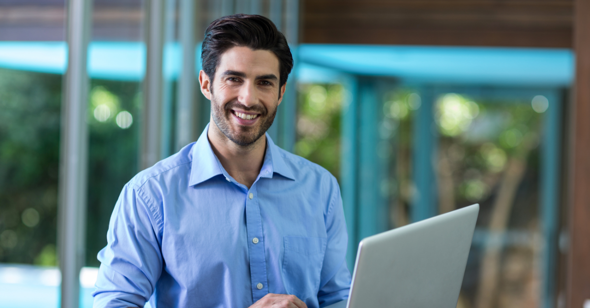 man with open laptop